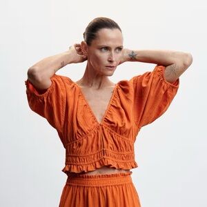 NWT Mango Orange Puff Sleeve Top